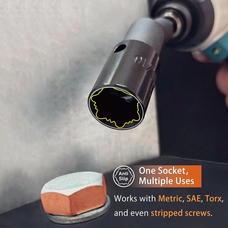 KESI TOOL 40-in-1 3/8" Drive Impact Socket Set with Swivel Adapter, SAE (1/4" - 9/16") & Metric (6mm - 14mm) & E-Socket (E8 - E18) & Stripped Bolt, Torsion Zone Impact Bits, CR-V Steel, USA Patent - Image 5